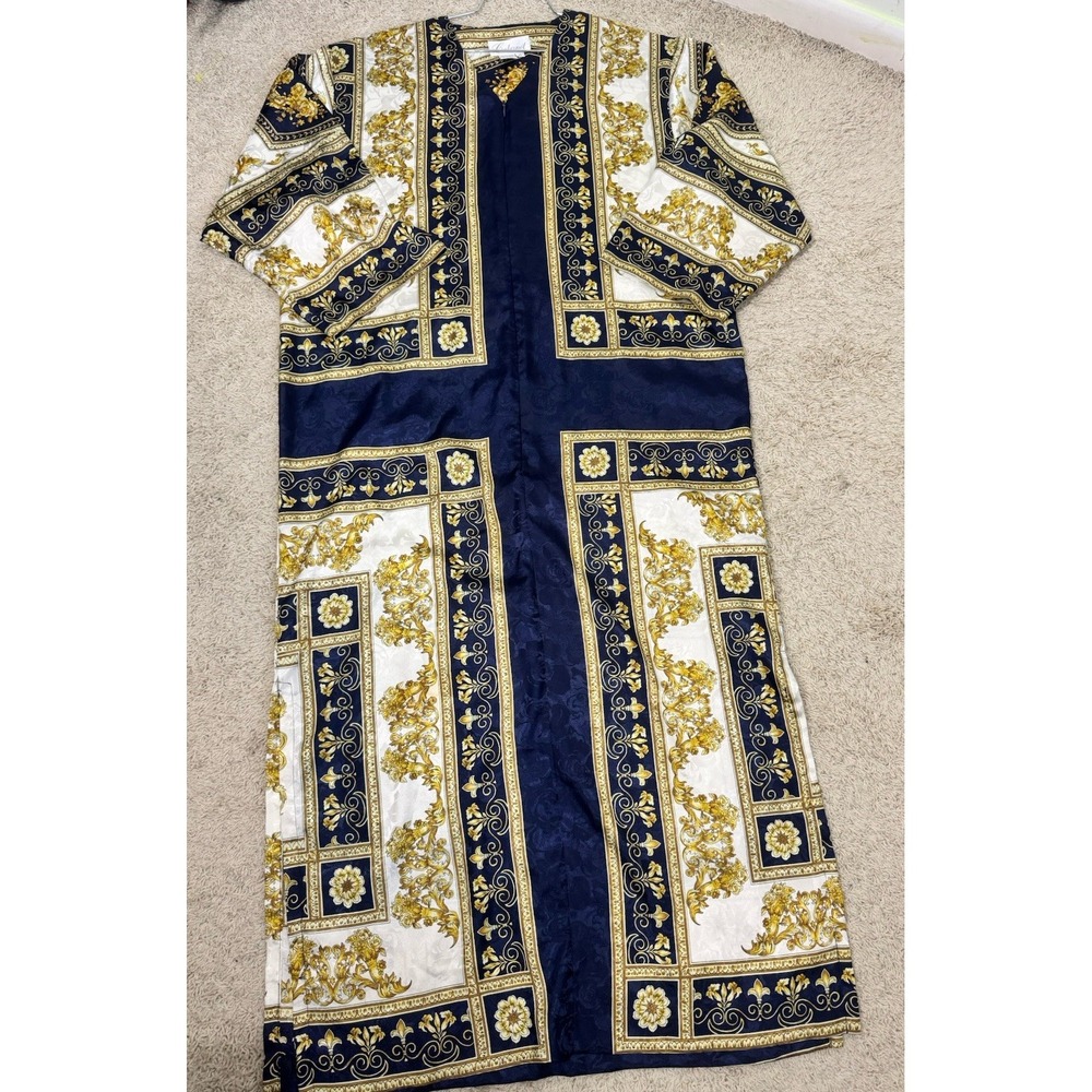 VTG Caberet Half Zip Robe Regal Silky Caftan Loungewear Size Med Mrs Roper Mumu